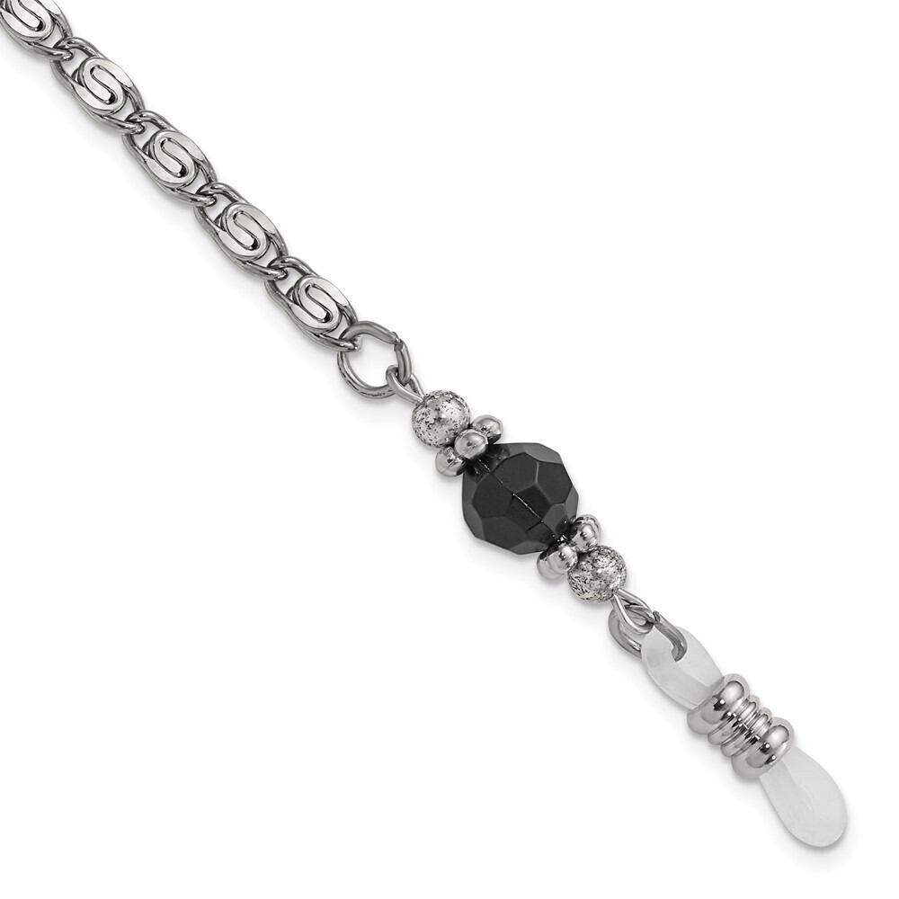 1928 Jewelry Silver-tone Black Crystal Faceted Bead Eyewear Holder 30 inch Chain